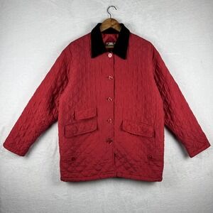 Bogari Jacket Womens‎ Small Red Quilted Silk Shell Corduroy Collar Barn Coat